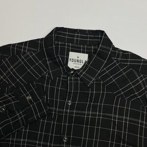 YoungLA Western Pearl Snap Shirt Men Medium Black White Grid Button Down Viscose